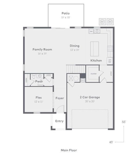 2D floor plan layout for the Bedford by Inland Homes in Avalon West, Spring Hill, FL (Image 3).