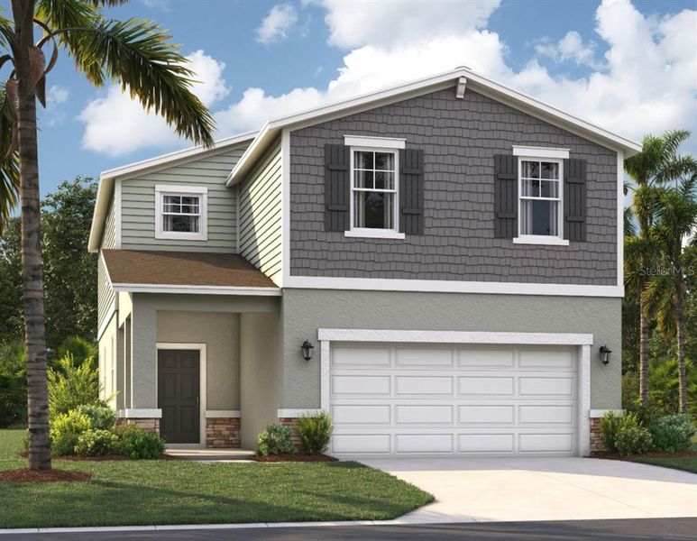 Front exterior of a new home in , Palm Bay, FL, highlighting curb appeal (Image 1). Front exterior of a new home in , Palm Bay, FL, highlighting curb appeal (Image 1).