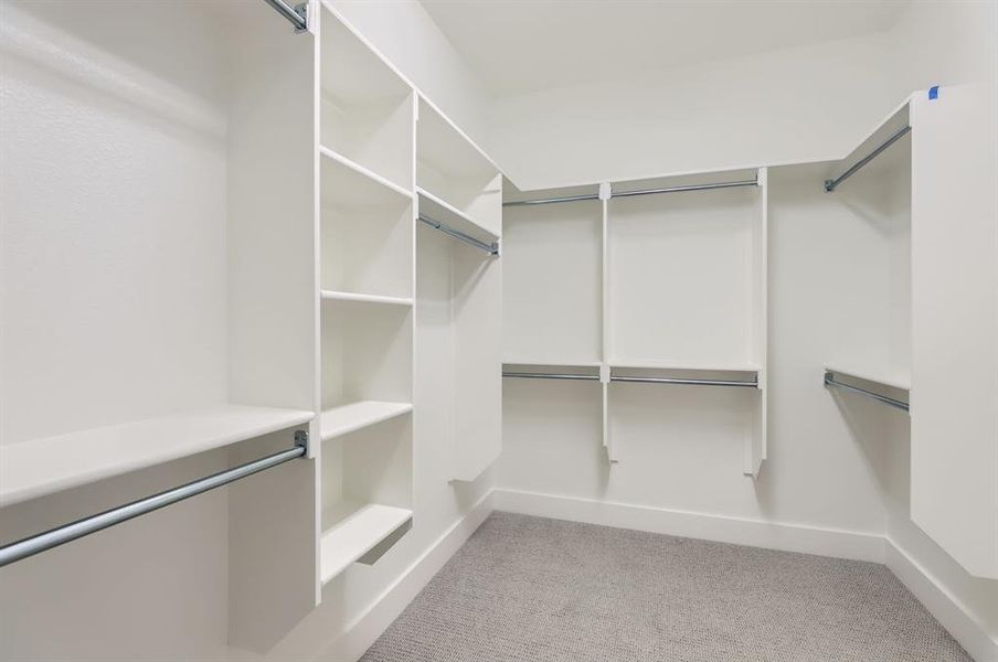 Spacious closet with light carpet