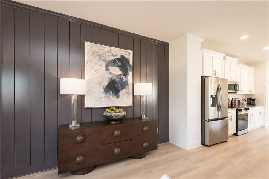 Furnished interior view inside a new home in Towns at Enclave, Lawrenceville (Image 8). Furnished interior view inside a new home in Towns at Enclave, Lawrenceville (Image 8).