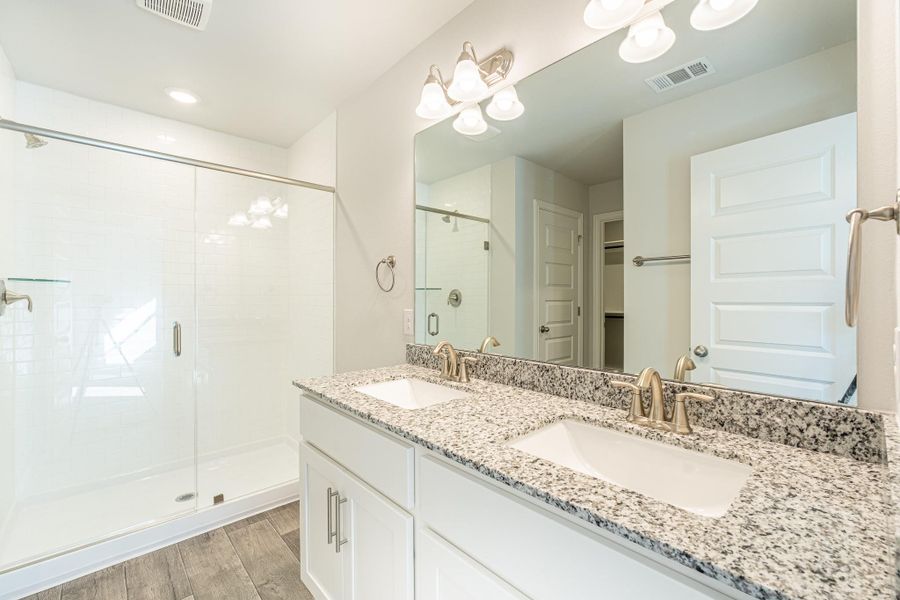 Primary bath with double sinks Primary bath with double sinks