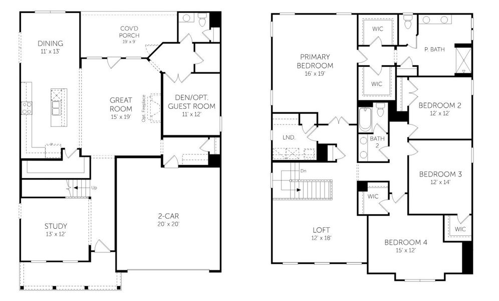 2D floor plan layout for the Fletcher - Single Family Homes by Dream Finders Homes in The Settlement, Simpsonville, SC (Image 3).