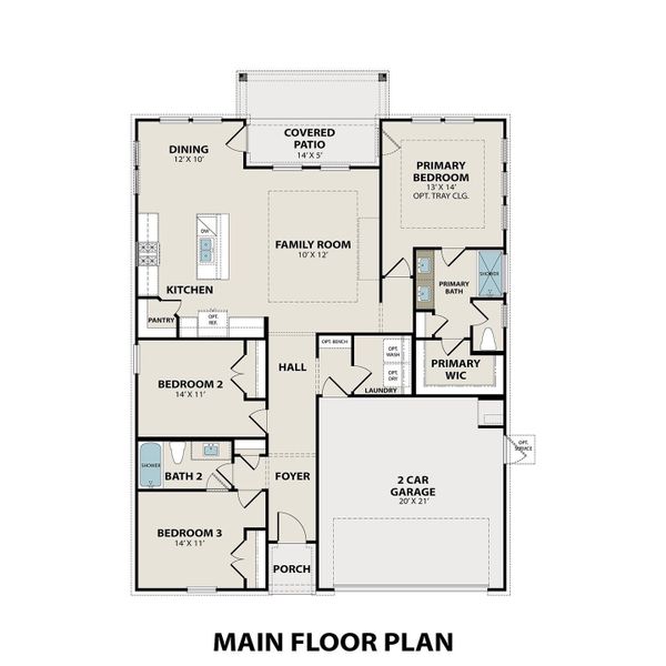 2D floor plan layout for the The Redbud A by Davidson Homes LLC in Meadow Ridge Estates, Josephine, TX (Image 3). 2D floor plan layout for the The Redbud A by Davidson Homes LLC in Meadow Ridge Estates, Josephine, TX (Image 3).