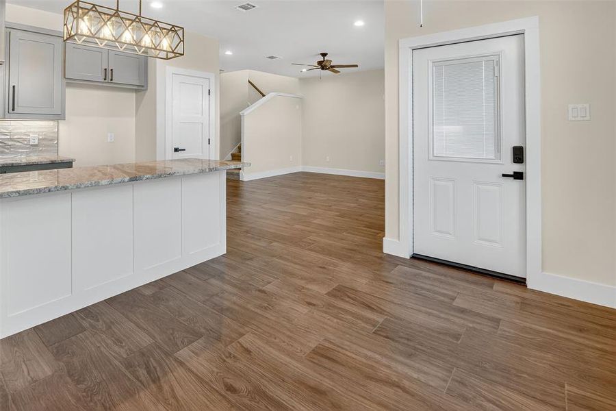 living and kitchen view from the dining area