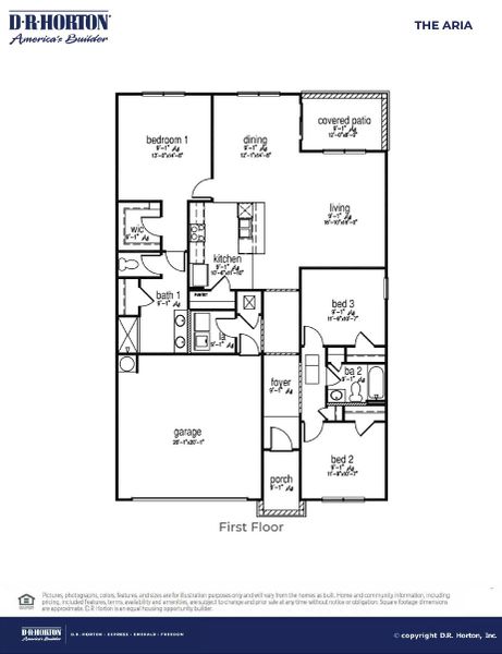2D floor plan layout for the ARIA by D.R. Horton in The Ranch, Holly Hill, SC (Image 3).