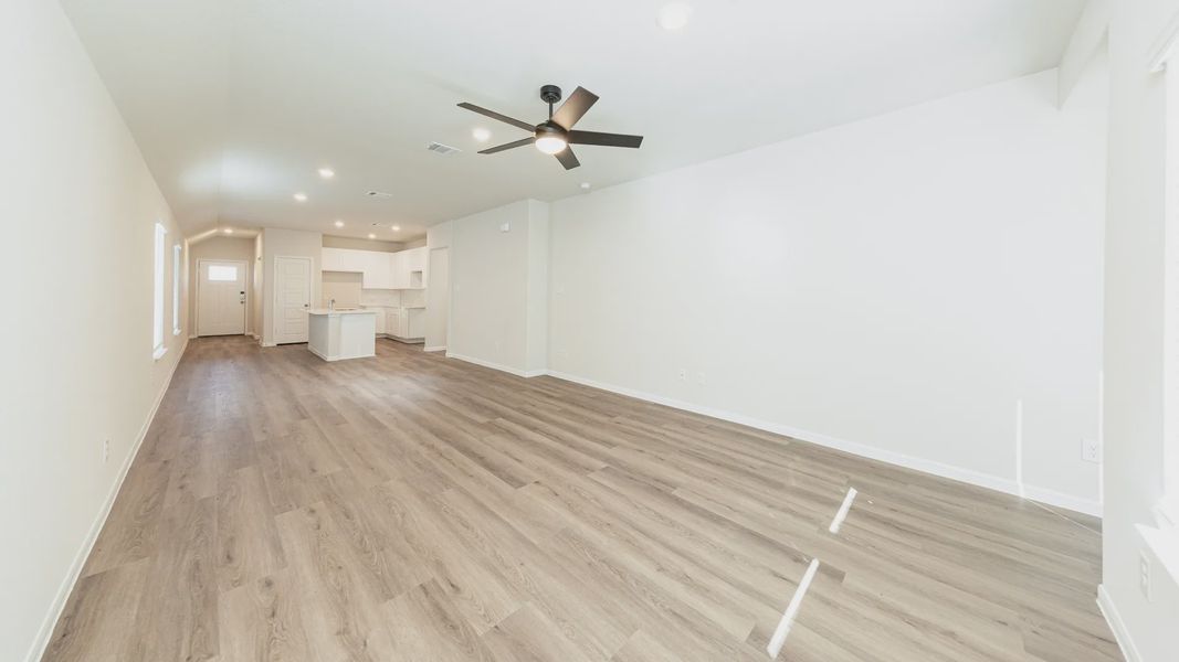 Family Room to Dining Area and Kitchen