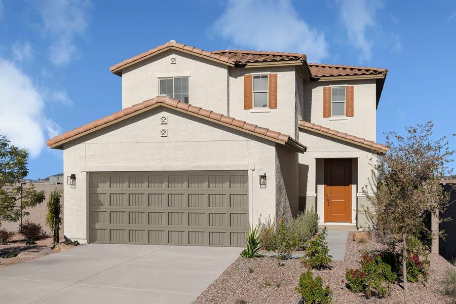 Representative exterior photo of a completed home built from the Plan 2269 by KB Home in Skyline Village Prelude, San Tan Valley, AZ (Image 13). Representative exterior photo of a completed home built from the Plan 2269 by KB Home in Skyline Village Prelude, San Tan Valley, AZ (Image 13).