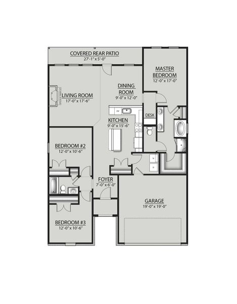 2D floor plan layout for the Liberty V H by DSLD Homes in Eagle Pointe, Pensacola, FL (Image 2). 2D floor plan layout for the Liberty V H by DSLD Homes in Eagle Pointe, Pensacola, FL (Image 2).