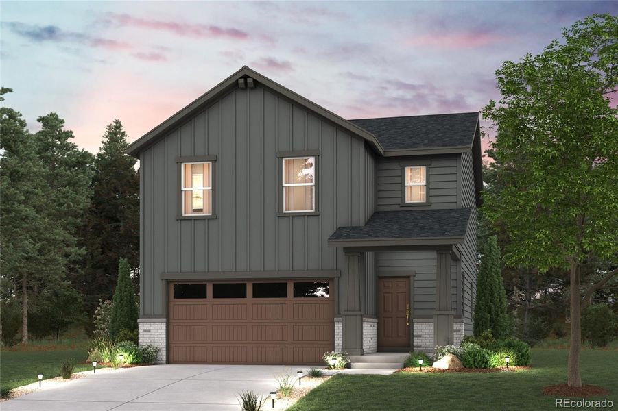 Front exterior of a new home in Coyote Creek, Fort Lupton, CO, highlighting curb appeal (Image 1). Front exterior of a new home in Coyote Creek, Fort Lupton, CO, highlighting curb appeal (Image 1).