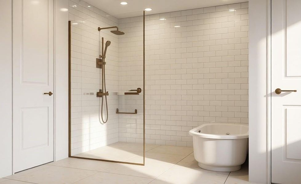 1921 West St - 2nd floor primary bathroom rendering, selections will vary and subject to change