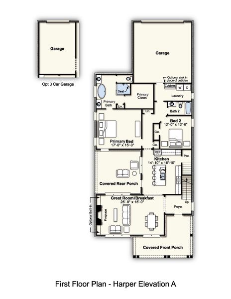 2D floor plan layout for the Harper by Grant & Co in Lockwood, Collierville, TN (Image 3).