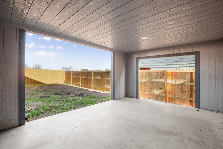Fenced backyard featuring a patio area