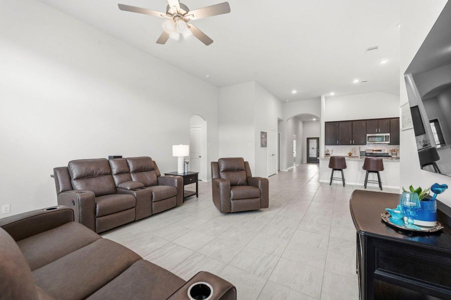 The perfect open layout for hosting guests while staying connected to the kitchen and dining spaces. The perfect open layout for hosting guests while staying connected to the kitchen and dining spaces.