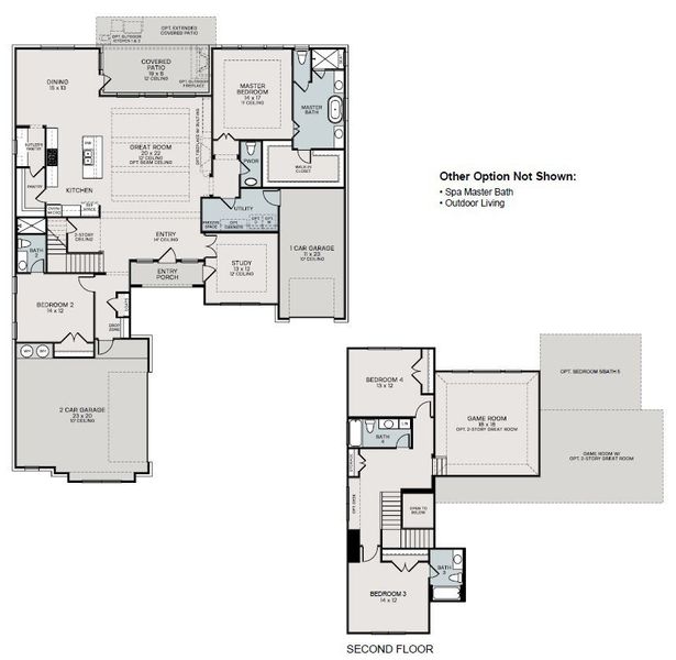 2D floor plan layout for the Baton Rouge by Sitterle Homes in Lakeview 100’s, Waller, TX (Image 3).