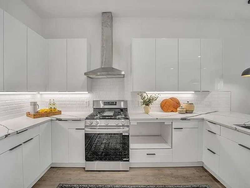 Kitchen featuring white cabinets and modern cabinets