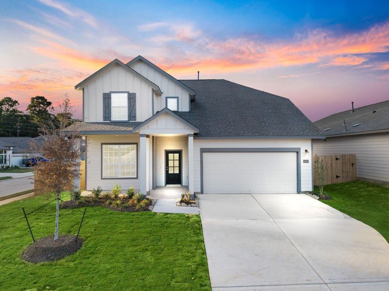 Front exterior of a new home in Spring Creek Trails, Magnolia, TX, highlighting curb appeal (Image 1). Front exterior of a new home in Spring Creek Trails, Magnolia, TX, highlighting curb appeal (Image 1).