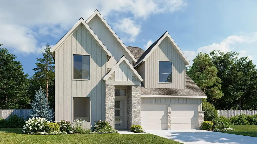 Front exterior of a new home in Bridgeland, Cypress, TX, highlighting curb appeal (Image 1). Front exterior of a new home in Bridgeland, Cypress, TX, highlighting curb appeal (Image 1).