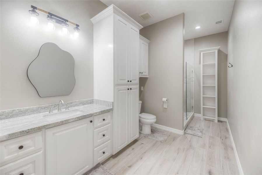Upstairs bathroom with a stand up shower (Building B) Upstairs bathroom with a stand up shower (Building B)