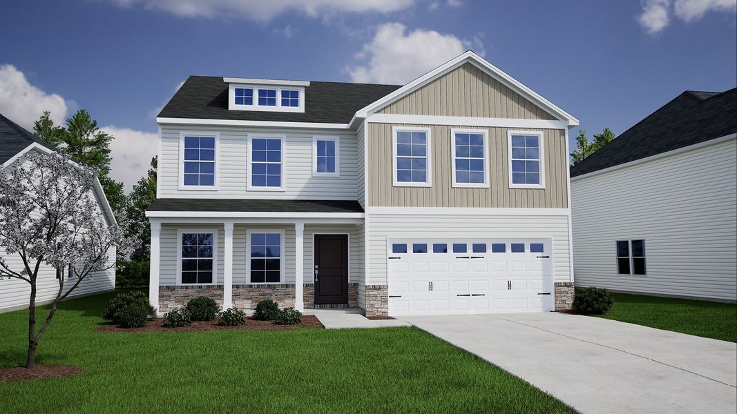 Representative exterior photo of a completed home built from the Wilkinson - Genesis Value Collection by Mungo Homes in Ellington, Elgin, SC (Image 22). Representative exterior photo of a completed home built from the Wilkinson - Genesis Value Collection by Mungo Homes in Ellington, Elgin, SC (Image 22).