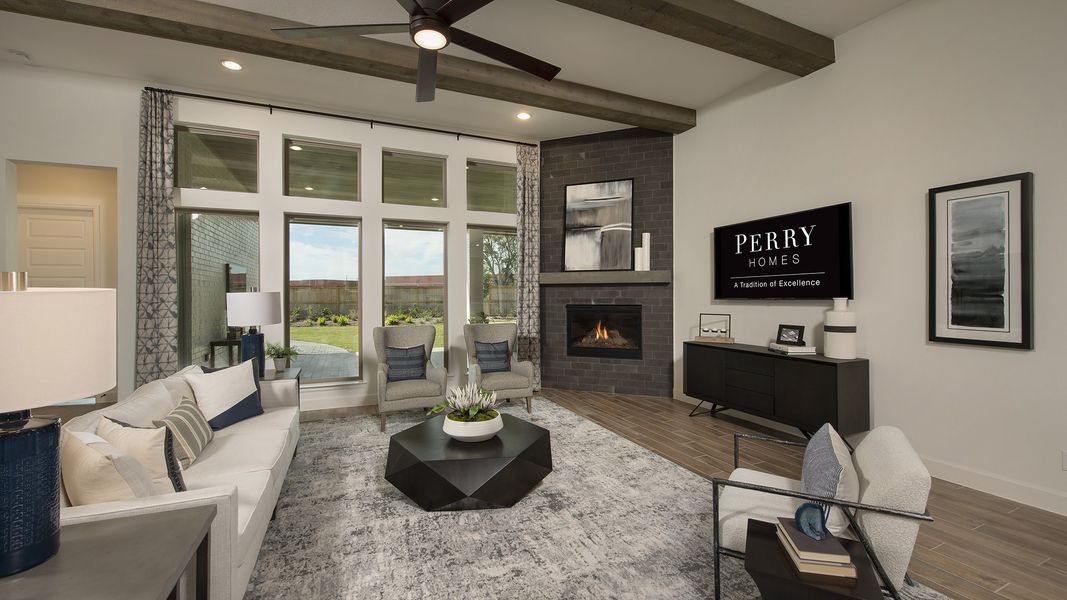 Representative furnished interior of a home built from the 3578W by Perry Homes in Lakes of Cane Island, Katy (Image 31).
