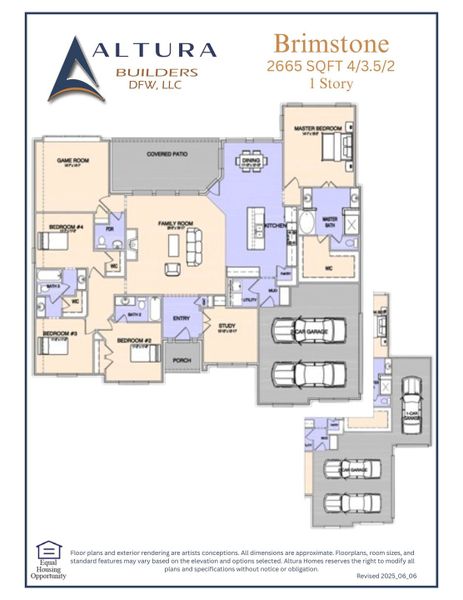 2D floor plan layout for the Brimstone VI by Altura Homes in Berkshire Estates, Mesquite, TX (Image 3).