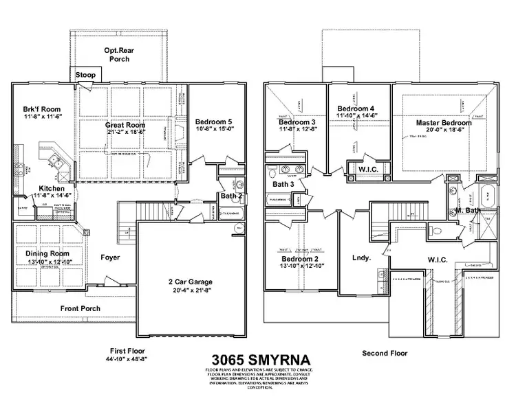 2D floor plan layout for the Smyrna II by Designer Homes of Georgia in Austin Heights, North Augusta, SC (Image 2).