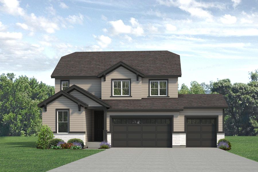 Representative exterior photo of a completed home built from the Jansen by Risewell Homes in Highlands Preserve, Mead, CO (Image 16).