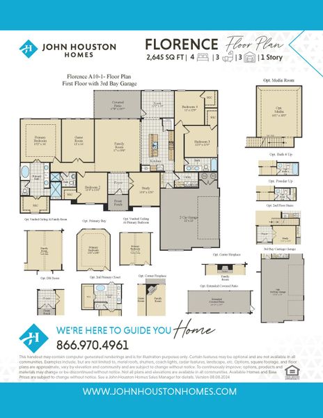 2D floor plan layout for the Florence by John Houston Homes in Valor Estates, Temple, TX (Image 3).