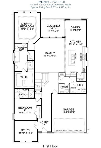 2D floor plan layout for the Syndey by Landon Homes in East Village - Classic Series, Frisco, TX (Image 4).