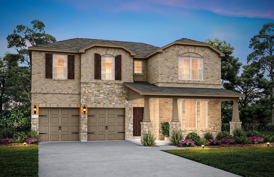 The Albany, a two-story home with 2-car garage, shown with Home Exterior 36