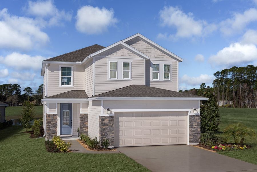 Representative exterior photo of a completed home built from the 2387 by KB Home in Sebastian Oaks, St. Augustine, FL (Image 13). Representative exterior photo of a completed home built from the 2387 by KB Home in Sebastian Oaks, St. Augustine, FL (Image 13).