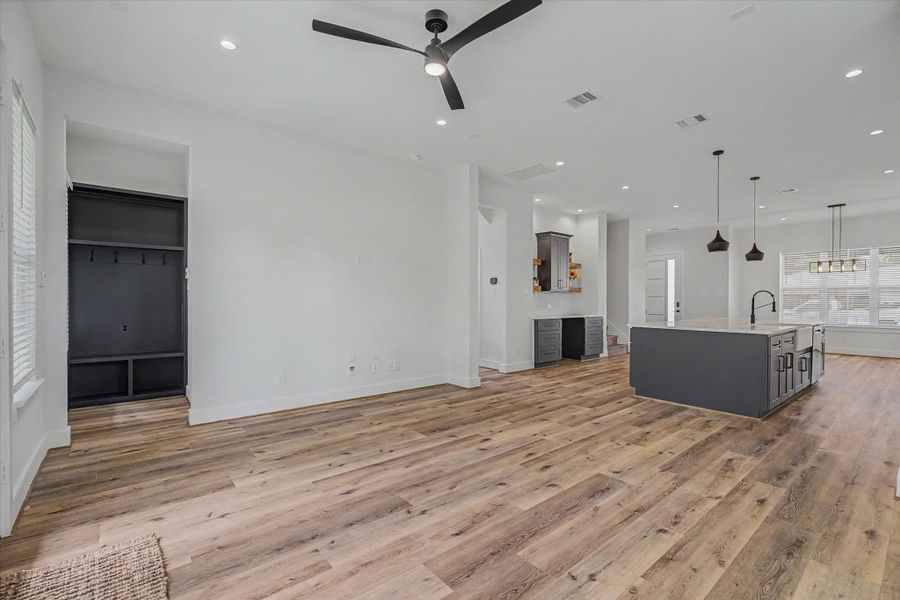Mudroom bench located just off the entryway, providing convenient storage and organization.
