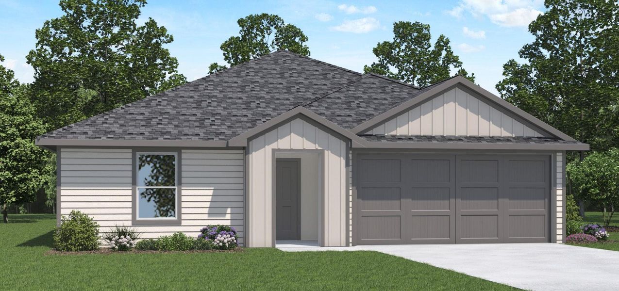Front exterior of a new home in Lexington Heights, Willis, TX, highlighting curb appeal (Image 1).