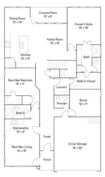 2D floor plan layout of this home in Cross Creek West: Richmond Collection, Fulshear, TX (Image 4).
