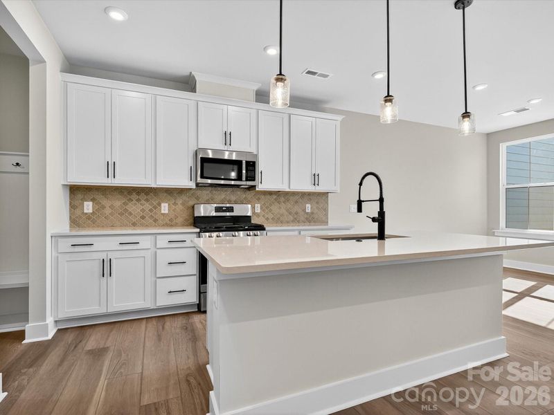 Chef Inspired Kitchen with White Cabinets and Quartz Countertop