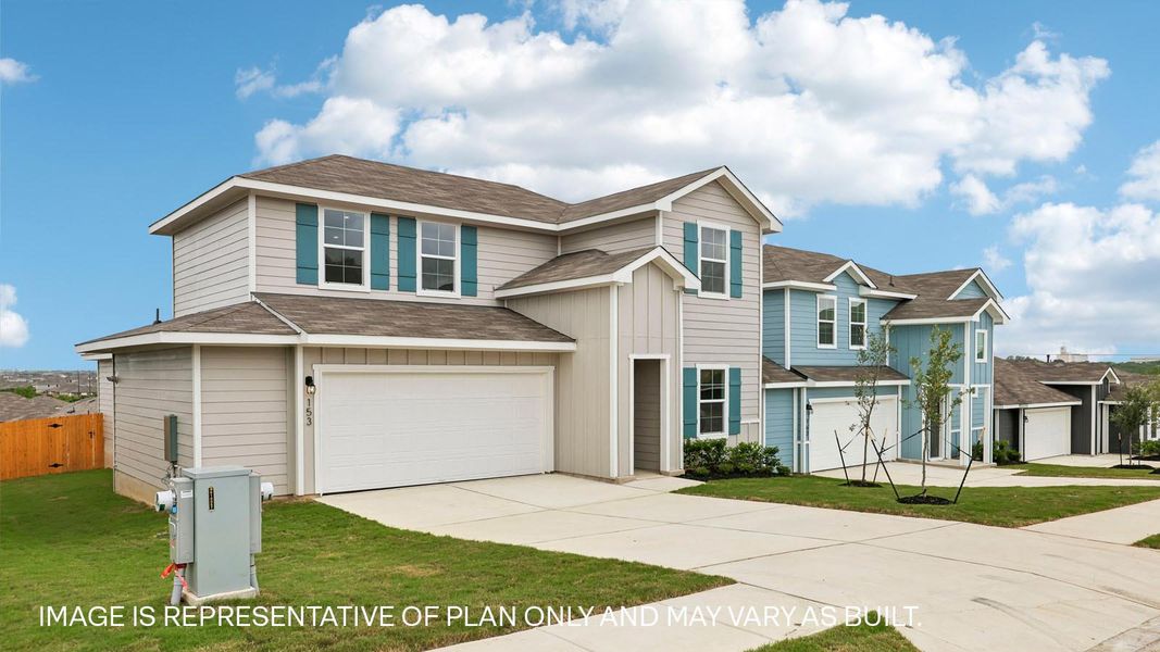 Front exterior of a new home in Talavera, Kyle, TX, highlighting curb appeal (Image 2).