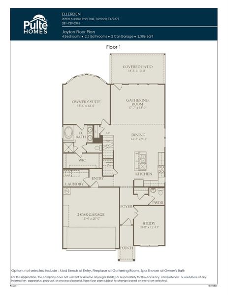 2D floor plan layout of this home in Ellerden, Tomball, TX (Image 1).