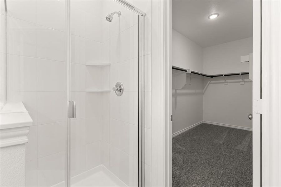 Bathroom featuring a shower with door