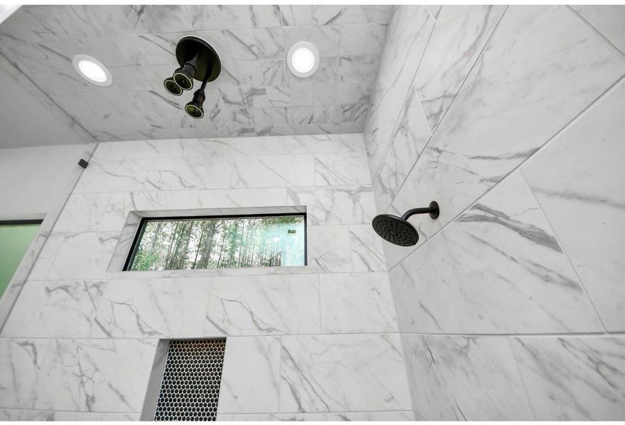 Large walk in shower with double rain shower heads Large walk in shower with double rain shower heads