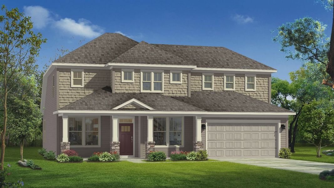 Front exterior of a new home in Pinebrook, Woodruff, SC, highlighting curb appeal (Image 2).