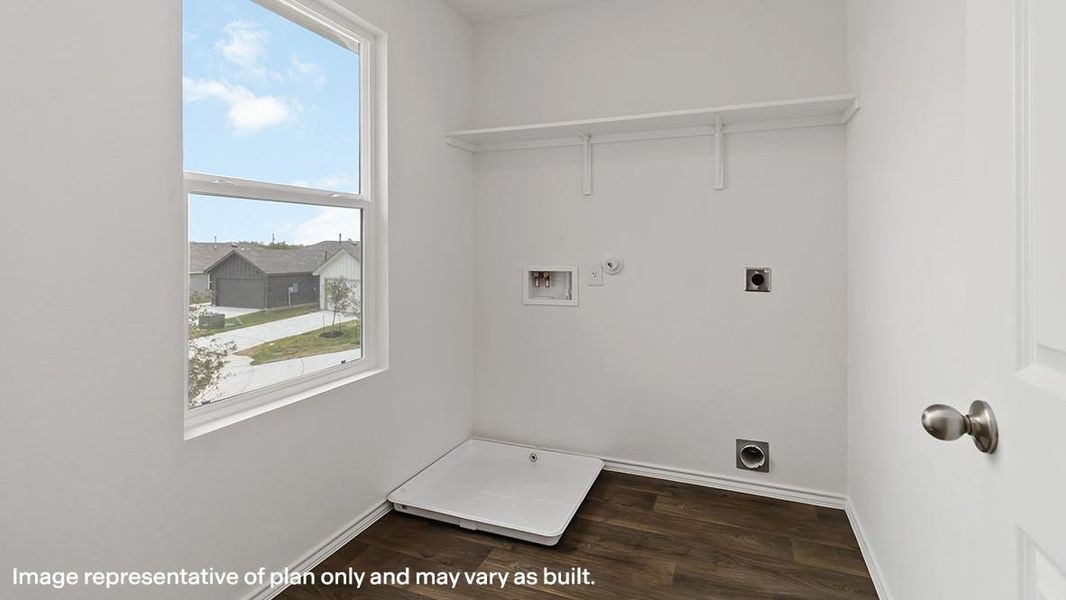Laundry room featuring hookup for an electric dryer, dark wood-type flooring, washer hookup, and hookup for a gas dryer