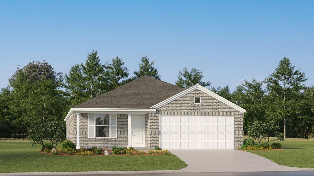 Front exterior of a new home in River Ranch, Dayton, TX, highlighting curb appeal (Image 1). Front exterior of a new home in River Ranch, Dayton, TX, highlighting curb appeal (Image 1).