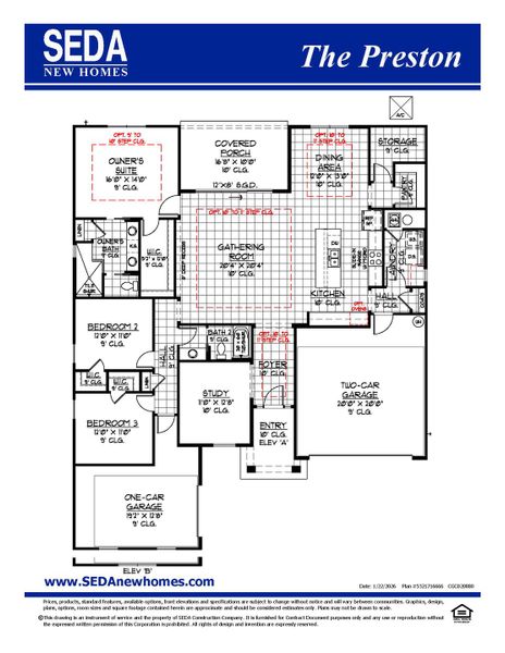 2D floor plan layout for the Preston by SEDA New Homes in Sandy Ridge, Yulee, FL (Image 3).
