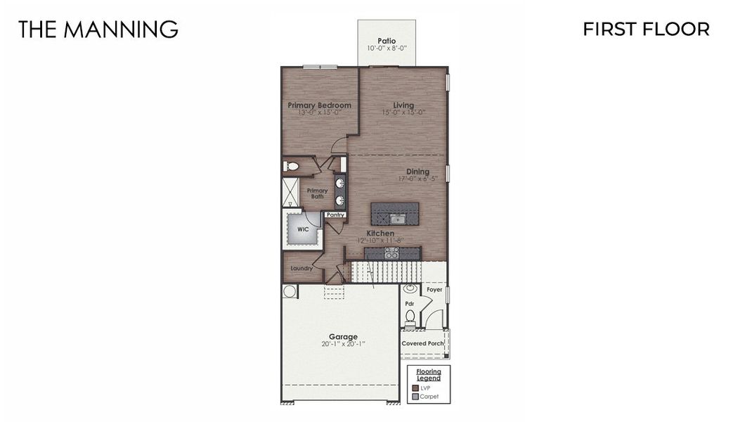 2D floor plan layout for the MANNING by D.R. Horton in The Pines at Blake Farm, Wilmington, NC (Image 3).