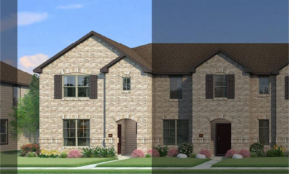 Front exterior of a new home in Mockingbird Estates Townhomes, Fort Worth, TX, highlighting curb appeal (Image 1).