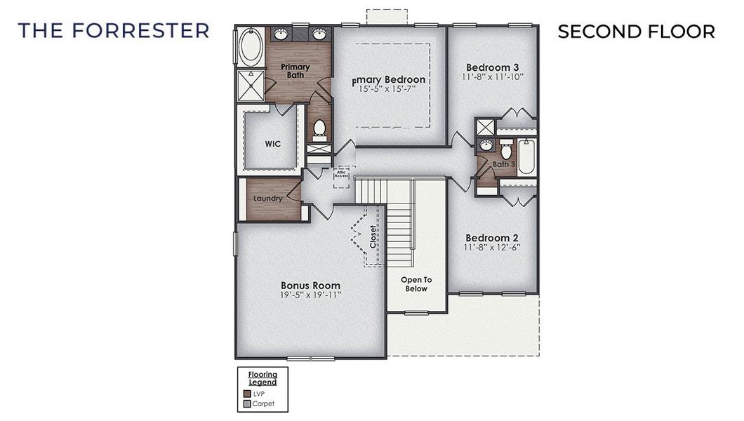 2D floor plan layout for the Forrester by D.R. Horton in The Grove at Blake Farm, Wilmington, NC (Image 5).