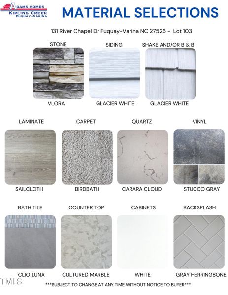 Material Color Selection Sheet