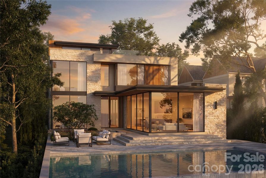 Rendering of the back of this amazing waterfront home to be built by Cape Custom Homes in 2026.