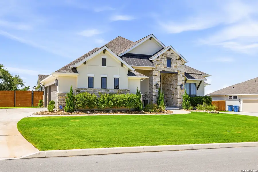Front exterior of a new home in Megan's Landing, Castroville, TX, highlighting curb appeal (Image 2). Front exterior of a new home in Megan's Landing, Castroville, TX, highlighting curb appeal (Image 2).