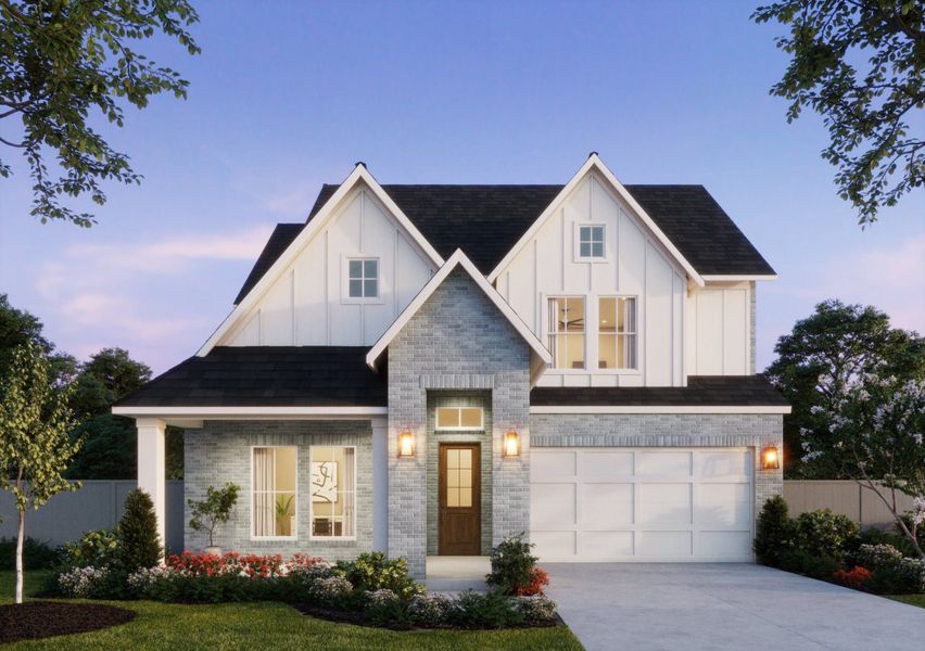 Front exterior of a new home in Painted Tree 50' Series, McKinney, TX, highlighting curb appeal (Image 1). Front exterior of a new home in Painted Tree 50' Series, McKinney, TX, highlighting curb appeal (Image 1).